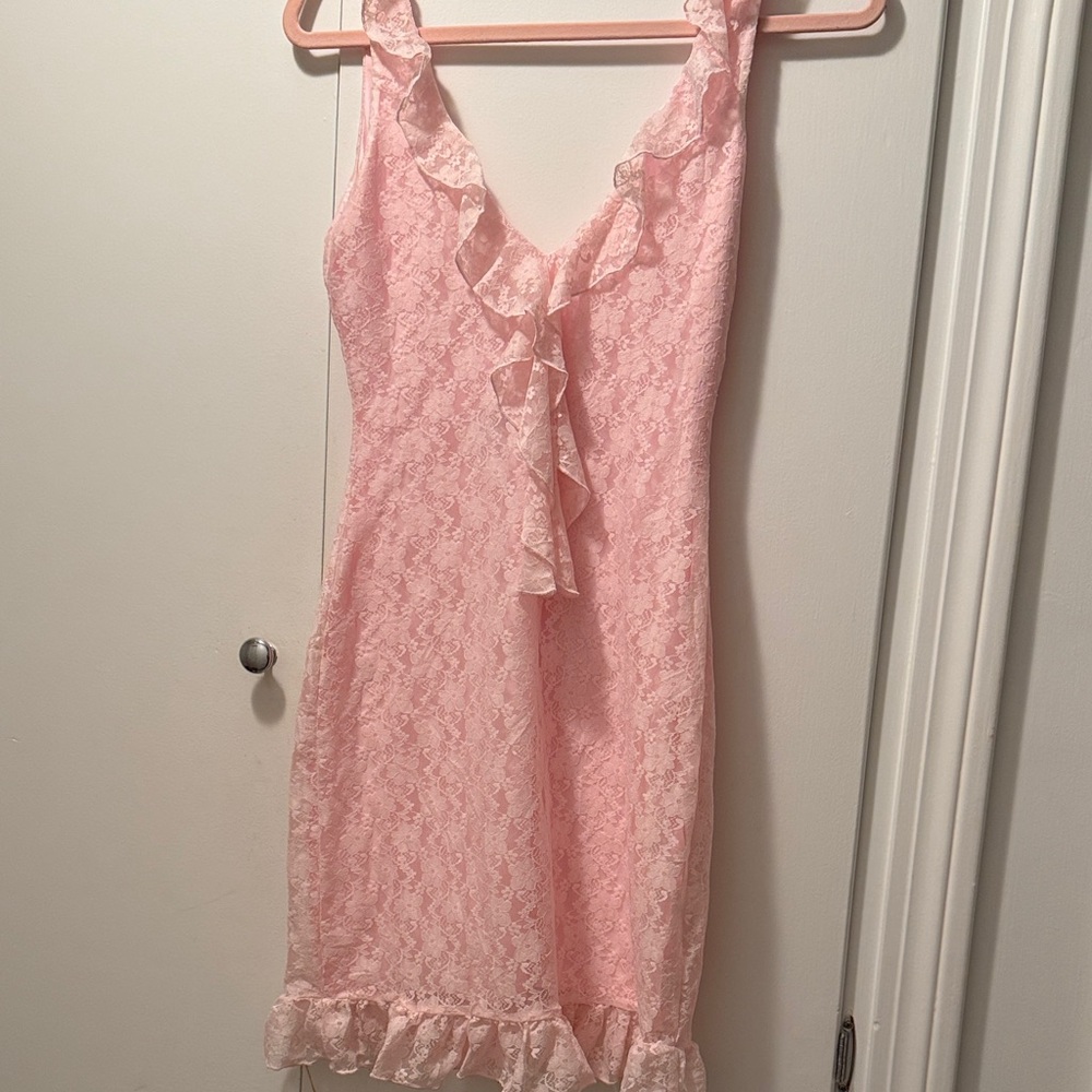 White Fox Boutique Pink Ruffle Lace Dress